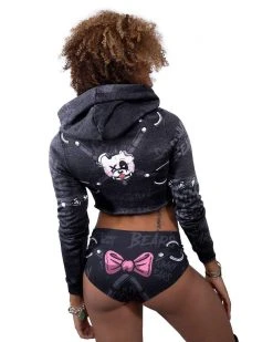 Scummy Bears CLOTHES AND STUFF RESTRAINED (GOTH AF) - CROP HOODIE (BLACK)