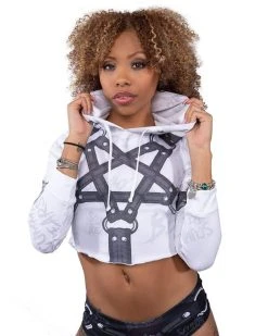 Scummy Bears RESTRAINED (GOTH AF) - CROP HOODIE (WHITE)