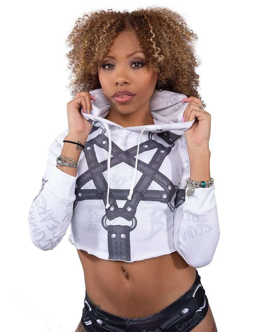 Scummy Bears RESTRAINED (GOTH AF) - CROP HOODIE (WHITE) 3 Scummy Bears RESTRAINED (GOTH AF) - CROP HOODIE (WHITE)