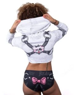 Scummy Bears RESTRAINED (GOTH AF) - CROP HOODIE (WHITE)