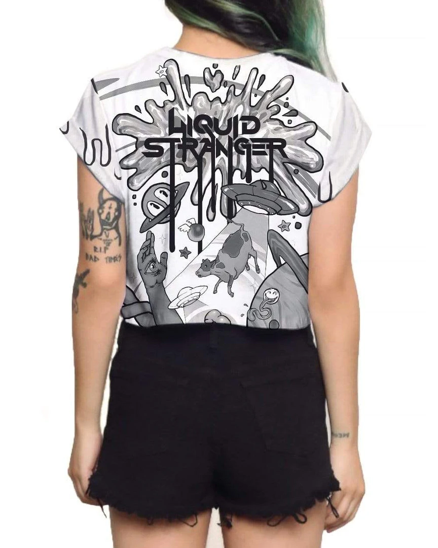 CLOTHES AND STUFF LIQUID STRANGER X SCUMMY BEARS - WEIRD & WONDERFUL (NIGHT) - CROP TEE 3 CLOTHES AND STUFF LIQUID STRANGER X SCUMMY BEARS - WEIRD & WONDERFUL (NIGHT) - CROP TEE