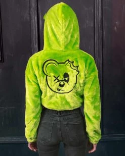 Scummy Bears CLOTHES AND STUFF OISHI - BEAR METAL - FUZZY THINGZZ CROP HOODIE (NEON GREEN)