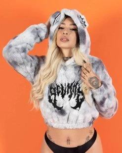 Scummy Bears OISHI - BEAR METAL - FUZZY THINGZZ CROP HOODIE (OBSIDIAN) CLOTHES AND STUFF