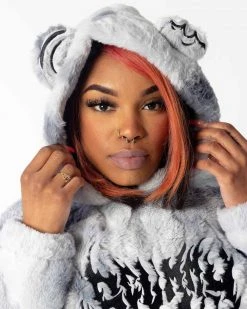 Scummy Bears OISHI - BEAR METAL - FUZZY THINGZZ CROP HOODIE (OBSIDIAN) CLOTHES AND STUFF