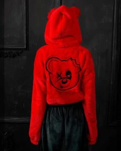 Scummy Bears OISHI - BEAR METAL - FUZZY THINGZZ CROP HOODIE (RED) CLOTHES AND STUFF