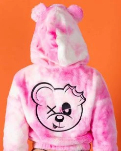 Scummy Bears OISHI - BEAR METAL - FUZZY THINGZZ CROP HOODIE (STRAWBERRY SHERBET)