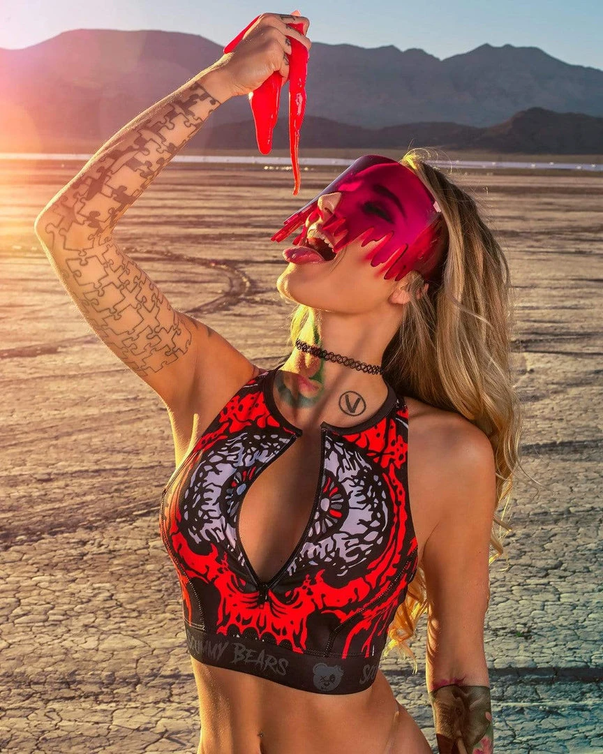 Scummy Bears POPSISKULLS - BLOODY RED - ZIPPERED SPORTS BRA 3 Scummy Bears POPSISKULLS - BLOODY RED - ZIPPERED SPORTS BRA